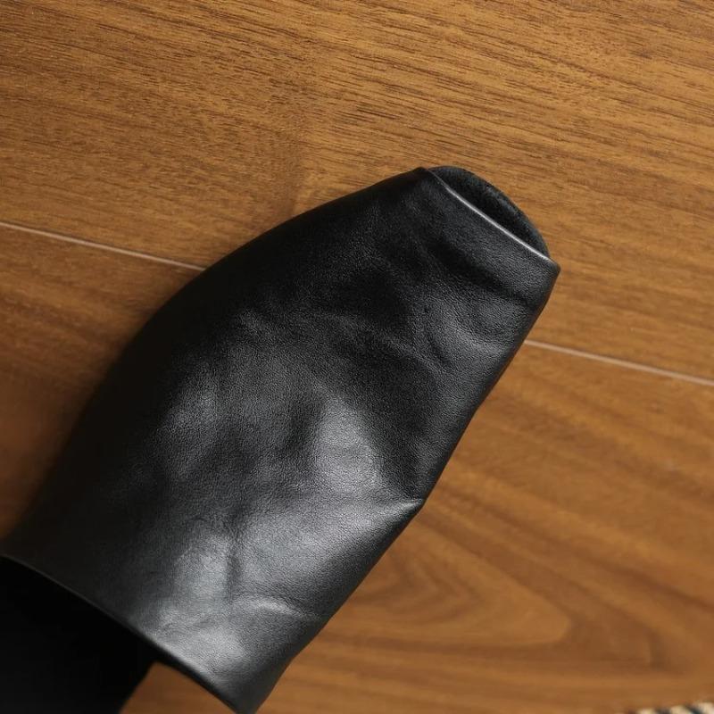 NEW Summer Women Mules Genuine Leather Shoes for Women Peep Toe Low Heel Shoes Cover Toe Women Sandals Concise Modern Slippers