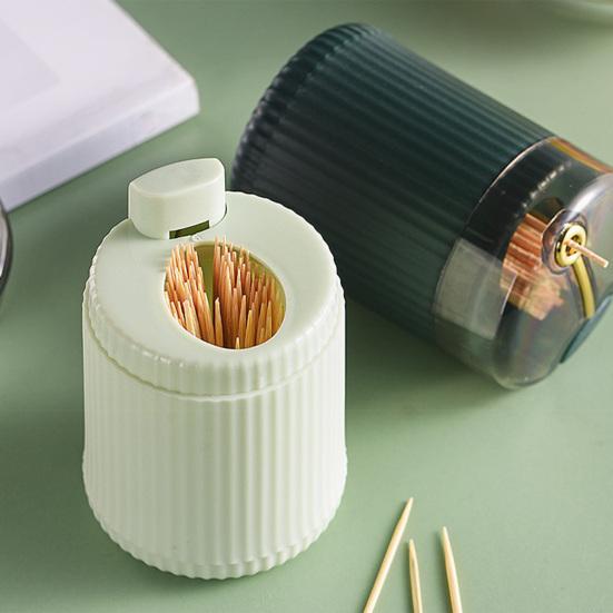 Automatic Popping Toothpick Dispenser Push Button Toothpick Holder Portable Home Office Restaurant Desktop Toothpick Organizer Container