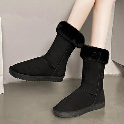 2024 New Winter Hot-selling Versatile Fashionable Thick-soled Snow Boots for Women Solid Color Round Toe Warm Plush Cotton Shoes