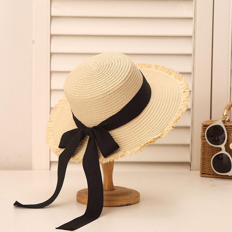 Fashion French Style Flat Top Straw Hat Beach Sun Hat Travel Vocation Women Summer Straw Hat