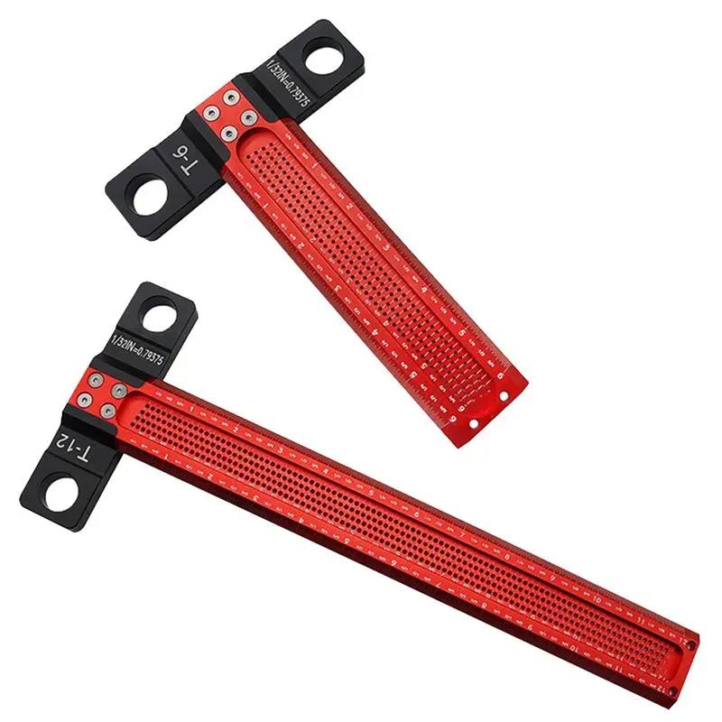 6/12 Inch Woodworking Hole Drawing Ruler Parallel/vertical Drawing Ruler T-shaped Square Hole Marking Ruler
