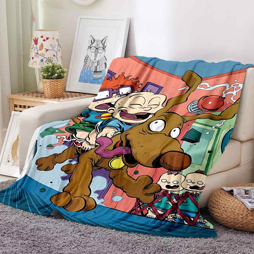 1pc Rugrats Characters Cozy Print Blanket Lightweight Warm Flannel Throw Blanket For Sofa, Bed, Living Room