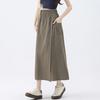 Women Cargo Pants Elastic High Waist Wide-Leg Skirt Pants with Pockets Solid Color Summer Thin Leisure Trousers