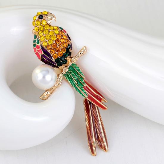 

Брошь Попугай с Кристаллической Эмалью и Жемчугом