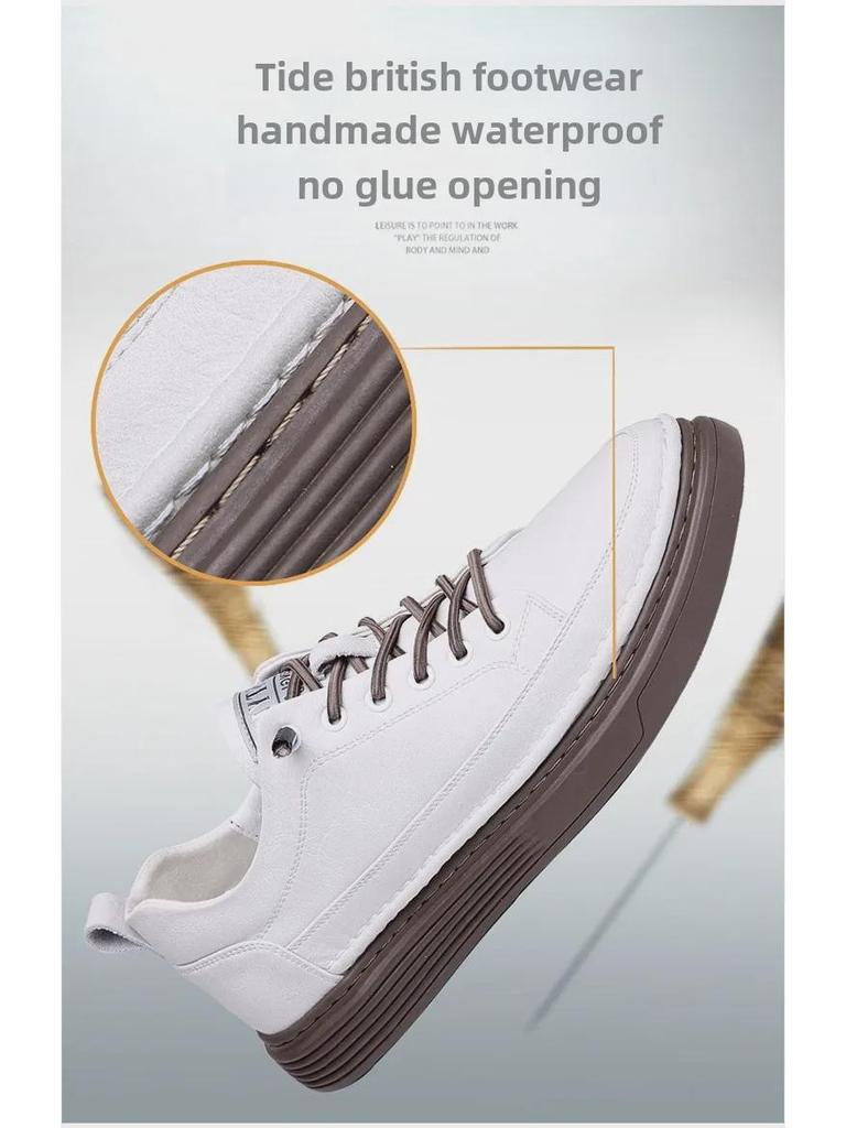 Men's Genuine Leather Versatile Sneakers - Breathable Casual Sports Shoes In Trendy White for Spring 2024
