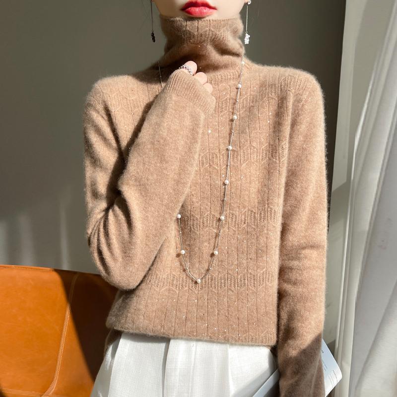 

Женский свитер 100% шерсть водолазка вязаный пуловер толстые зимние джемперы женские трикотажные топы XL верблюд/золотистый