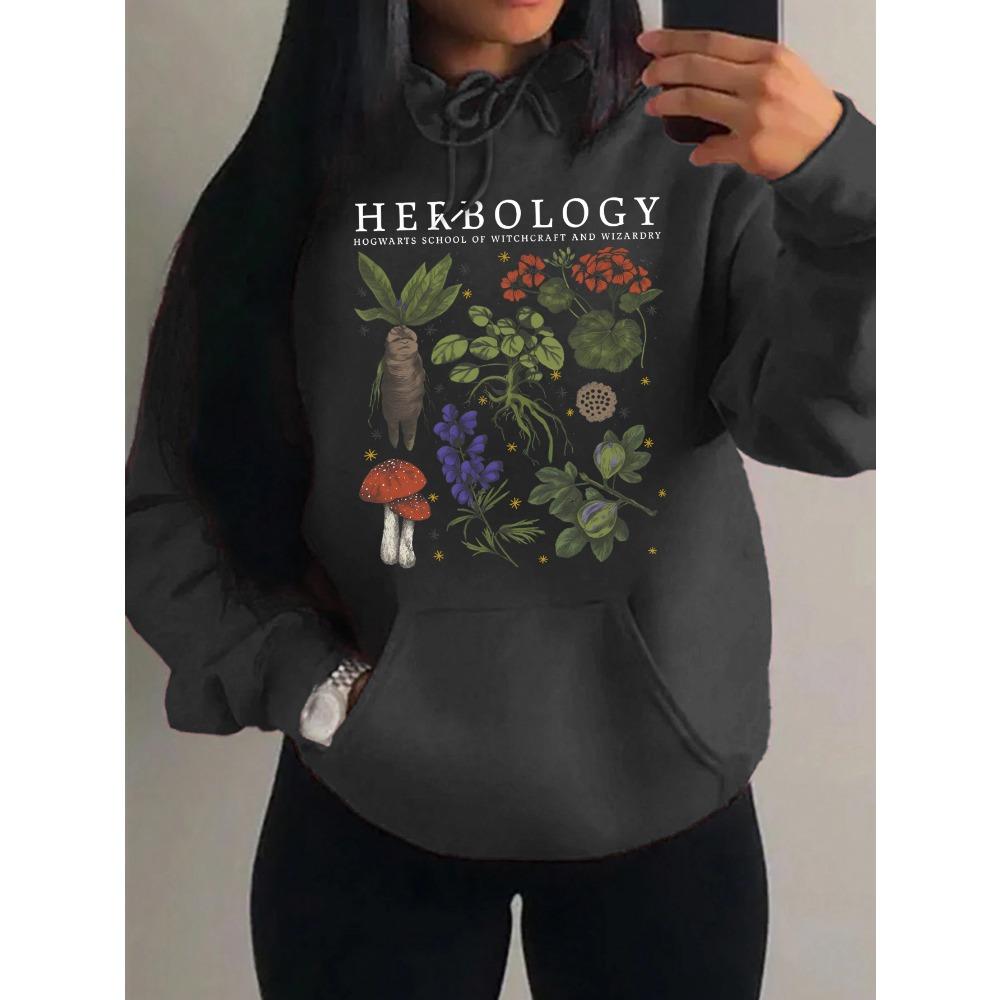 Herbology Plant Composition Printing Hoodies Women Hip Hop All-Match Sportswear Casual Hoody Autumn Pocket Pullover