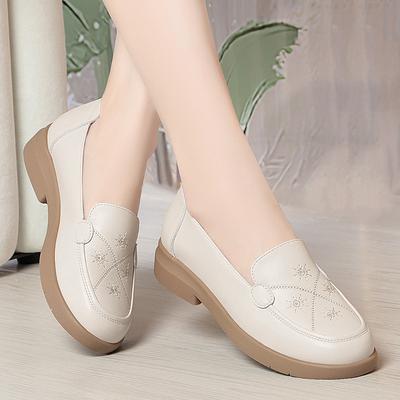 Fashion New Woman Flats 2024 Spring Autumn Soft Leather Anti-slip Wedges Single Casual Shoes Soft Bottom Comfort Mom Granny Shoes Daily