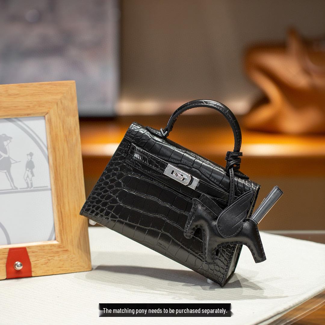 

Crocodile Pattern Cowhide Kelly Bag: Versatile Crossbody Shoulder High-End Leather Handbag for Women