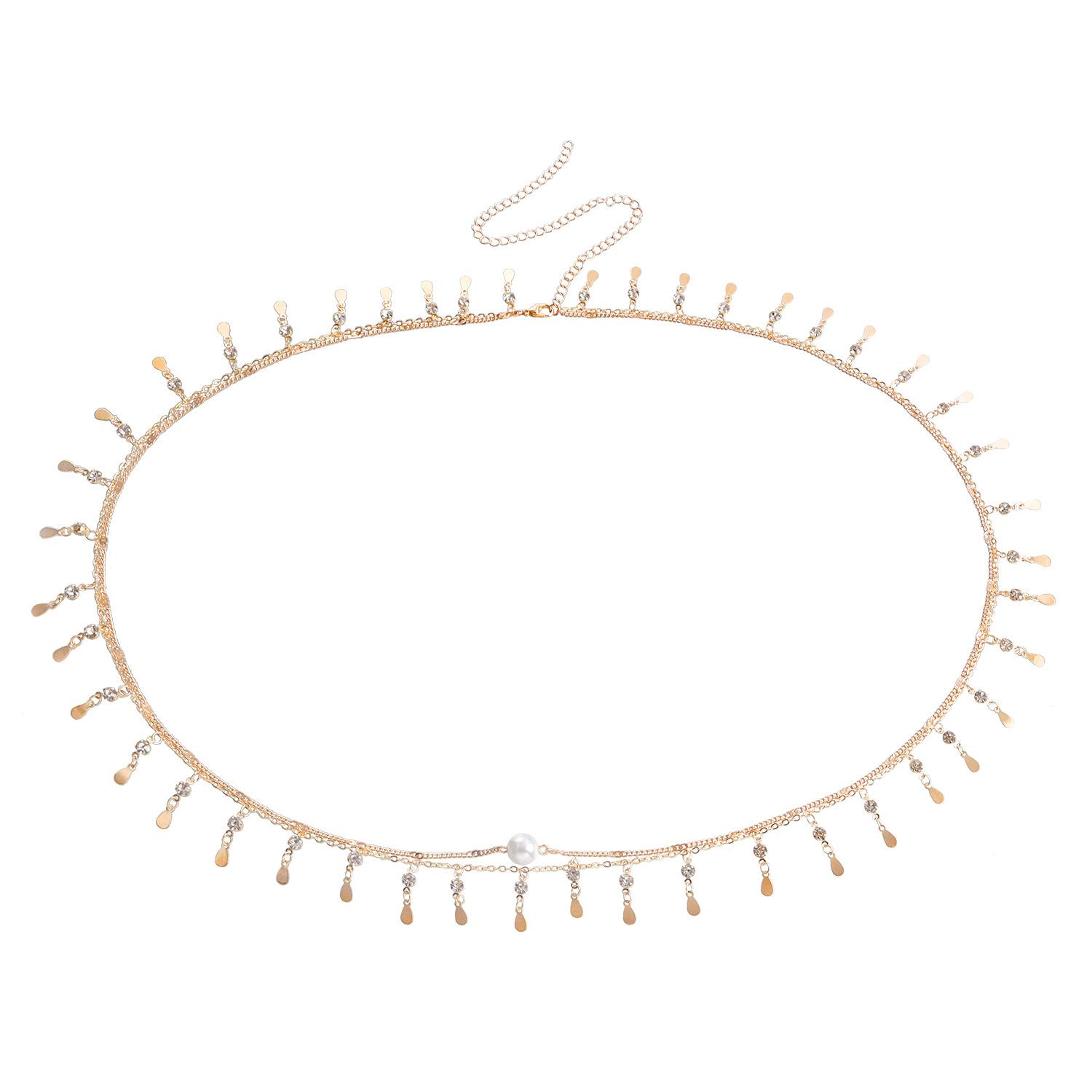 

European and American jewelry, simple rhinestone water drop fringe single-layer waist chain for women, sexy beach bikini body chain золотой