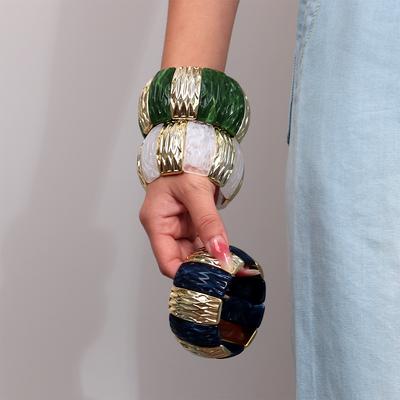 Vintage Acrylic Texture Geometric Wide Elastic Bracelet Bangle for Women Colorful Resin Handmade Bracelet Trendy Jewelry Gift