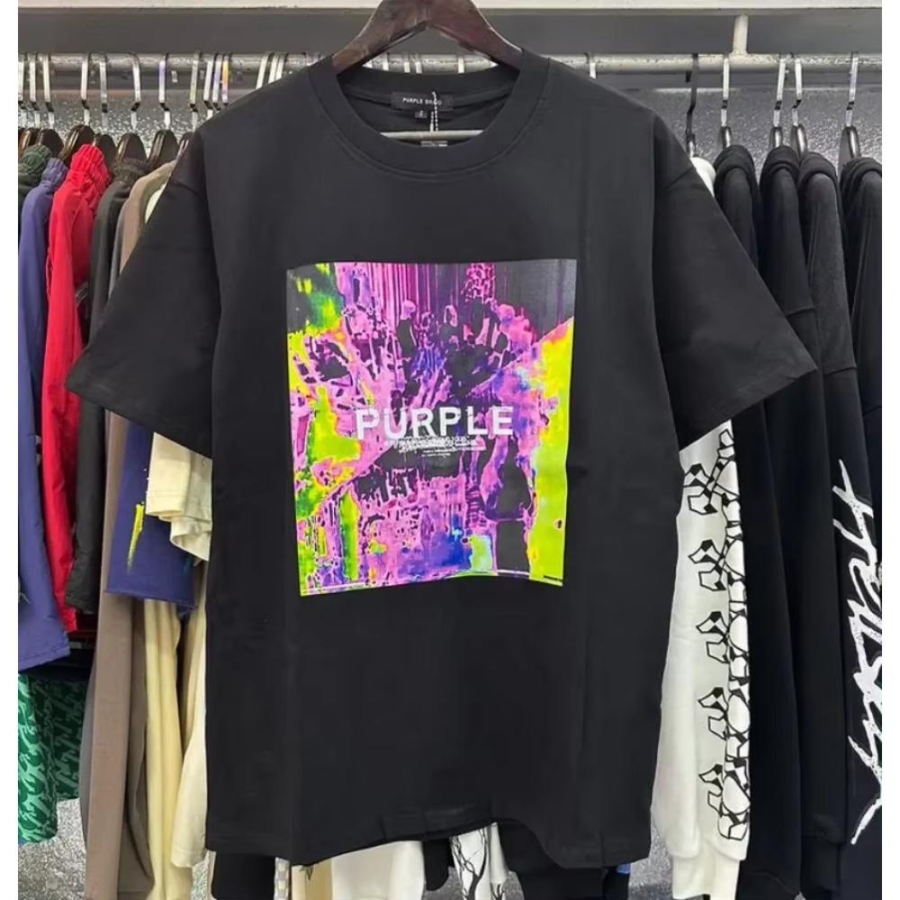Purple Brand T Shirt Men Women Inset Crewneck Collar Regular Fit Cotton Print Tops US S-XL More Color