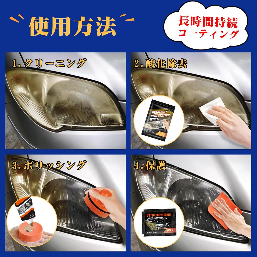 Headlight Yellowing Cleaner Easy Dullness and Yellowing Durable Gloves Japanese Instruction Manual Included [LOCBONDSO] & Coating, Remover,