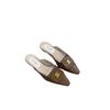 Nai Pai 2025 spring and summer new metal buckle pointed head flat bottom slippers flat heel bag head half drag wear women's sandals comfortable
