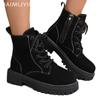 Suede Chunky Women Ankle Boots Retro Lace Up Mid Heels Shoes 2025 Trend New Designer Gladiator Winter Motorcycle Botas De Mujer