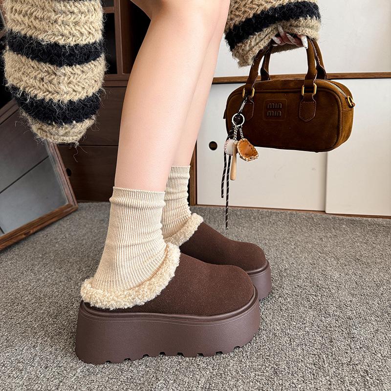 

French retro baotou half slippers women s outer wear autumn and winter new heightened thick-soled one-pedal Birkencotton slippers 40 коричневый