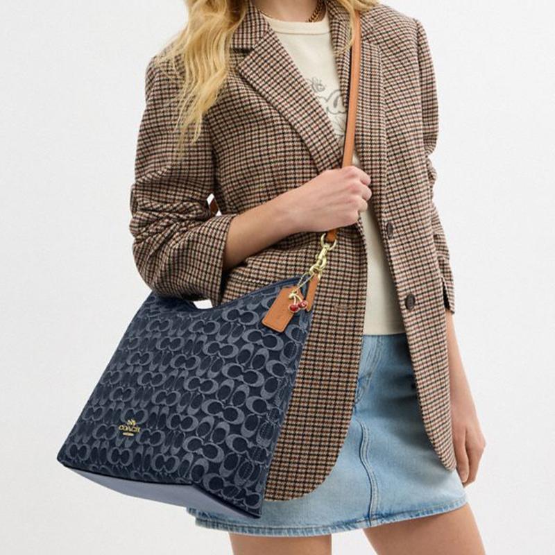 COACH Laurel Fabric Crossbody One Shoulder Handbag Large Women's Denim Blue CY697-IMXIA