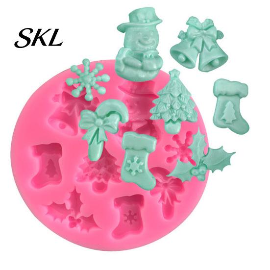 Festive Decoration Mold Christmas Silicone Mold, with 8 Christmas-Themed Shapes, Non-Stick Durable Handmade Soap Easy Clean for Chocolates Fondant