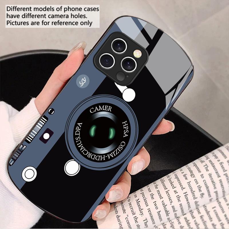 Dark Green Camera Pattern For iPhone 16 15 14 13 Plus 12 Mini 11 Pro Max XR Xs Max X 7 8 6 6S 2022 Elliptical Glass Phone Case