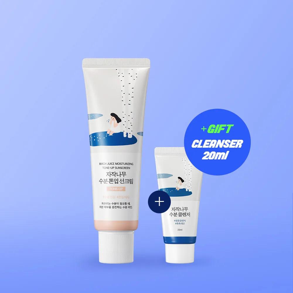 ROUND LAB BIRCH JUICE MOISTURIZING TONE-UP SUNSCREEN 50ml Special Set (+Cleanser 20mL)