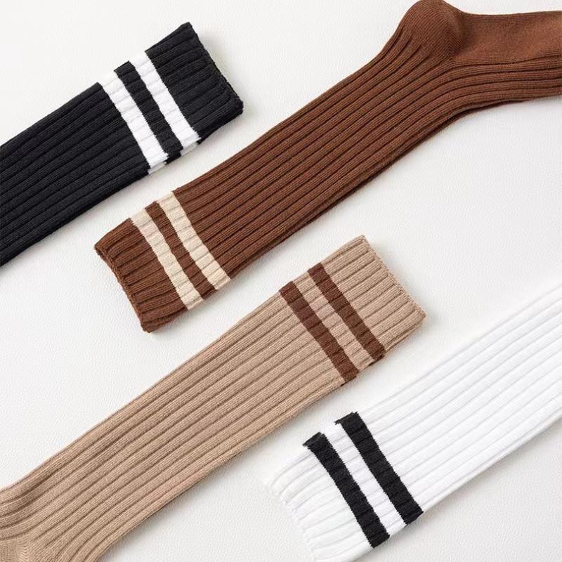 1 Pairs/ Kids Knee High Long Socks Soft Cotton Black White Stripes Children Sports Socks Boys Girls Classic Preppy Style Sock