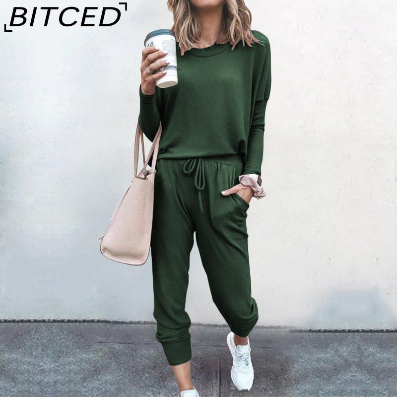 BITCED Spring and Autumn Women's Loose Solid Colour Long Sleeve Long Pants Casual Suit