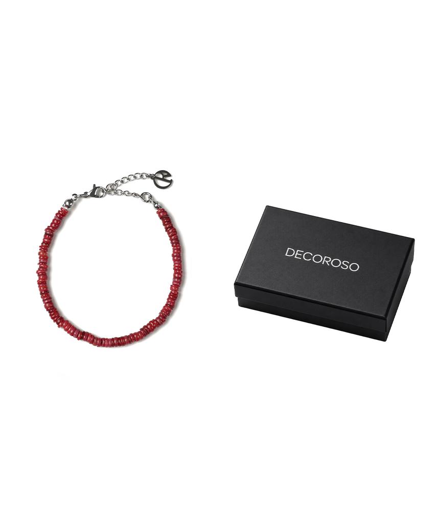 Decoroso Unisex Minimal Mother-Of-Pearl Bead Bracelet [Deep Red]