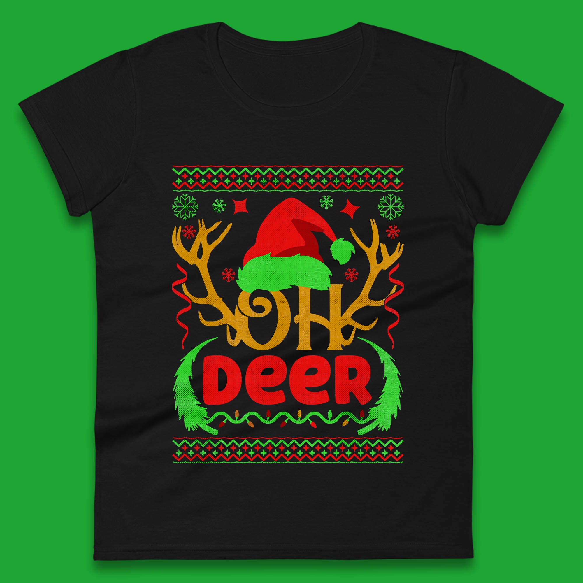 

Oh Deer Christmas Womens T Shirt Mens Tops Tees Unisex Deer Antlers Top L