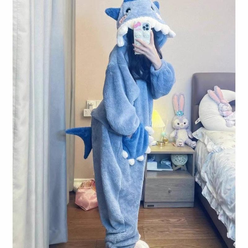 Cute Girl Leopard Print Jumpsuit Pajamas Autumn and Winter Flannel Thick Warm Hooded Home Clothing Wearable As Outerwear Homewear Comfortable Jumpsuit