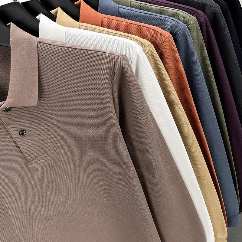 100% Cotton Men's Long Sleeve Polo Shirt Autumn Lapel Collar Business Casual T-Shirt