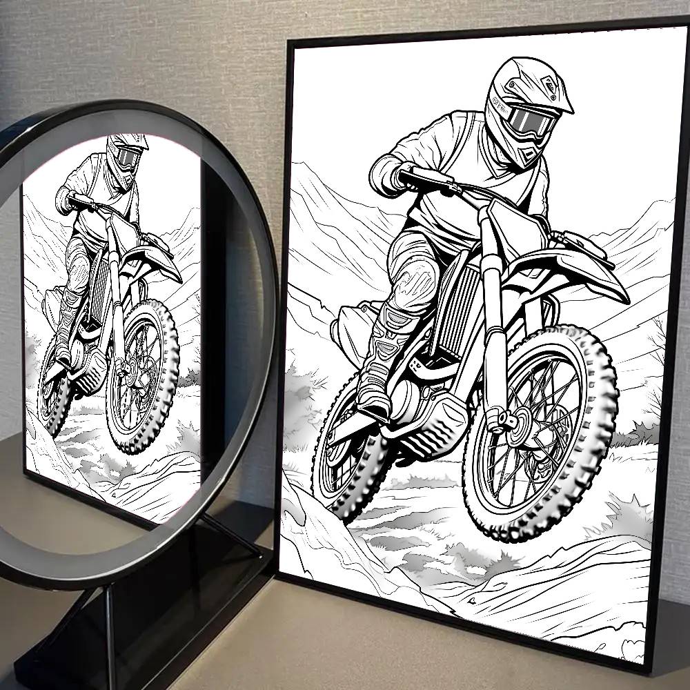 Cool Motorcycle Riding Poster Self-adhesive Art Waterproof Paper Sticker Coffee House Bar Room Wall Decor