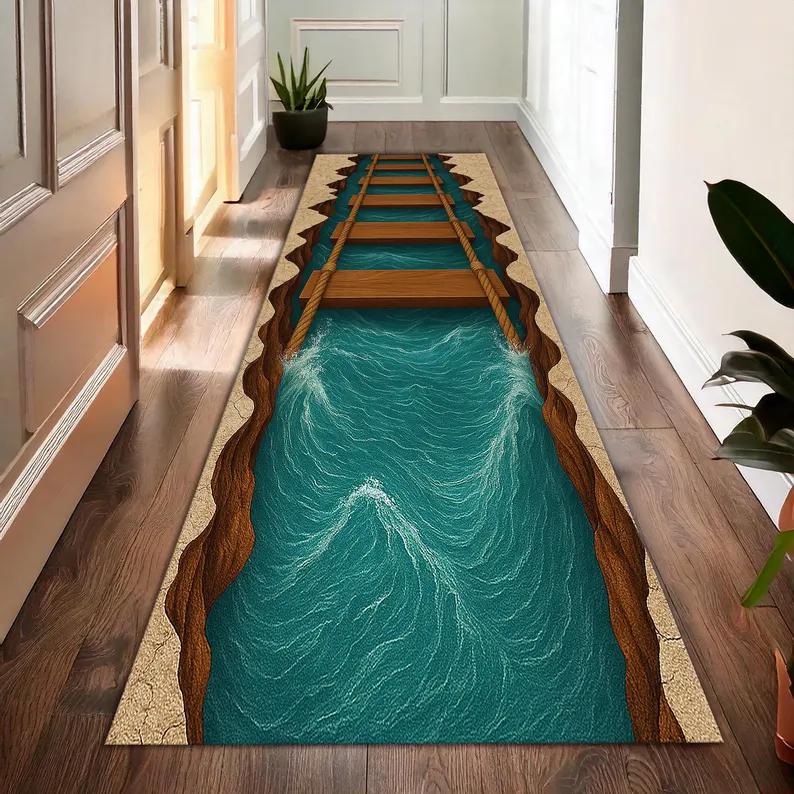 

3D Килимок-килимок з потоком води Нековзкий килим Декор для дому Сяючий потік Синій візерунок-ілюзія Килимок для підлоги для коридору вітальні 40X60CM
