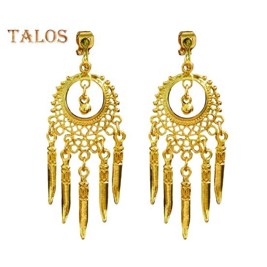 

1 пара женских сережек-клипс с ажурным декором из страз, кисточками в стиле ретро и этнических богемных украшений, не требующих пирсинга, для вечеринок и выступлений B