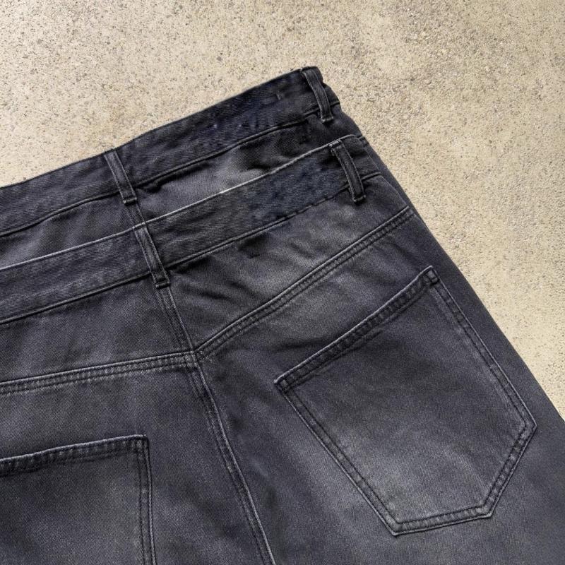 Spring Loose Retro Letter Embroidered Distressed Washed Denim Jeans for Men