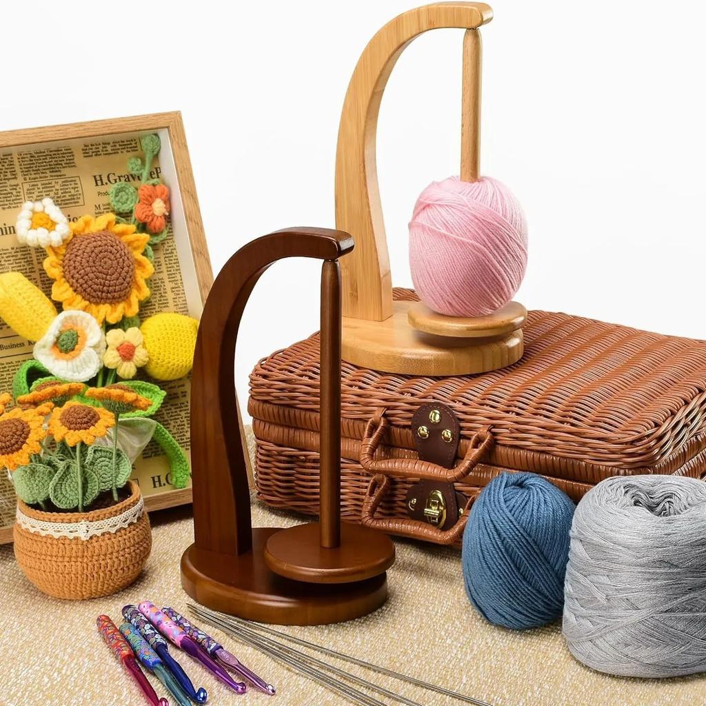 360° Rotation Spinner Wooden Yarn Holder Spinning Knitting Tools Crochet Holder Rotating Magnetic Thread Spool Wool Ball Winder