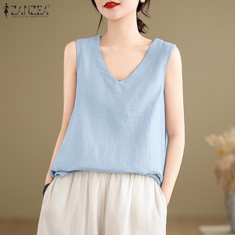 

ZANZEA Женские повседневные однотонные летние майки без рукавов с V-образным вырезом 3XL белый