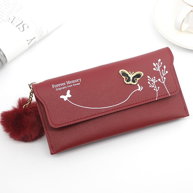Pu Material Ladies Long Wallet With Butterfly Flowers And Letter Pattern For Home Storage