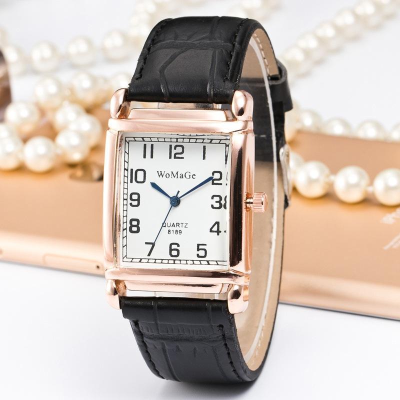 Women Watch Square Quartz Wristwatch Rectangle Leather Female Clock