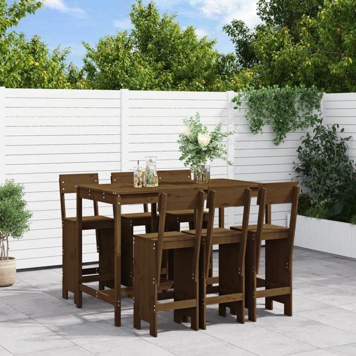 VidaXL Ensemble de bar de jardin 7 pcs marron miel bois de pin massif, ensemble de pub, ensemble de bar de patio, ensemble 3157814