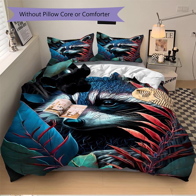 3pcs Raccoon Artwork Duvet Cover Set - Machine Washable, Includes 1 Cover and 2 Pillowcases, No Core Included yy251013139