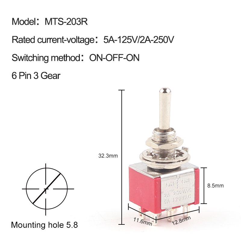 5PCS Miniature Toggle Switch   MTS-102/103/202/203/302/304/402/403 ON-ON  ON-OFF-ON 5A125V 2A250V 3/6/9/12 Pin Mounting 6mm