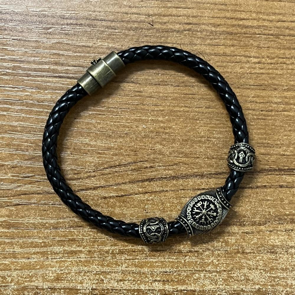 Norse Runes Beads Viking Leather Magnetic Bracelet For Men Women Adjustable Unisex Accessories