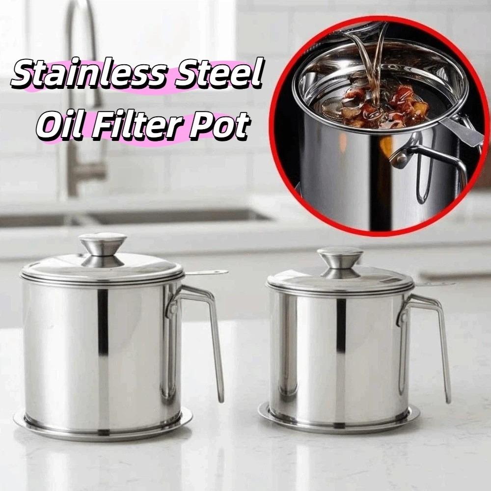 304 Stainless Steel Stainless Steel Oil Pot 1.4L/1.8L Oil Filter Pot Kitchen Supplies