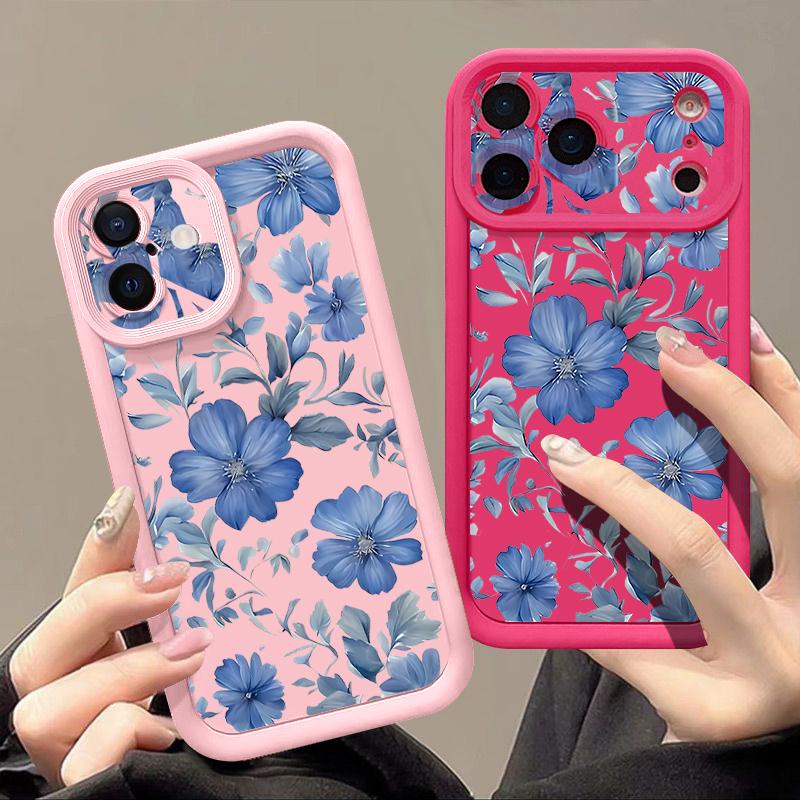 Pale Blue Flowers Pattern Case For iPhone 17 Pro Max Funda Shockproof Bumper Cover For iPhone 16 Pro Max 15 14 13 12 11 Air 16E