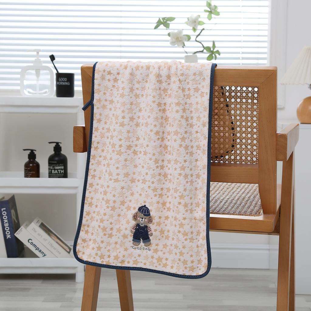 Autumn Winter Thickened Coral Fleece Quick-Dry Towels with Animal Embroidery Polka Dot Soft Bath Towels Set, Thanksgiving Gift Towels, Wash Cloths