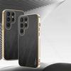 For Samsung S25 Ultra 5G Gold Silk Texture Leather Phone Case For Galaxy S24 FE S23 Ultra S22 Plus 6D Plating Bumper Back Cover