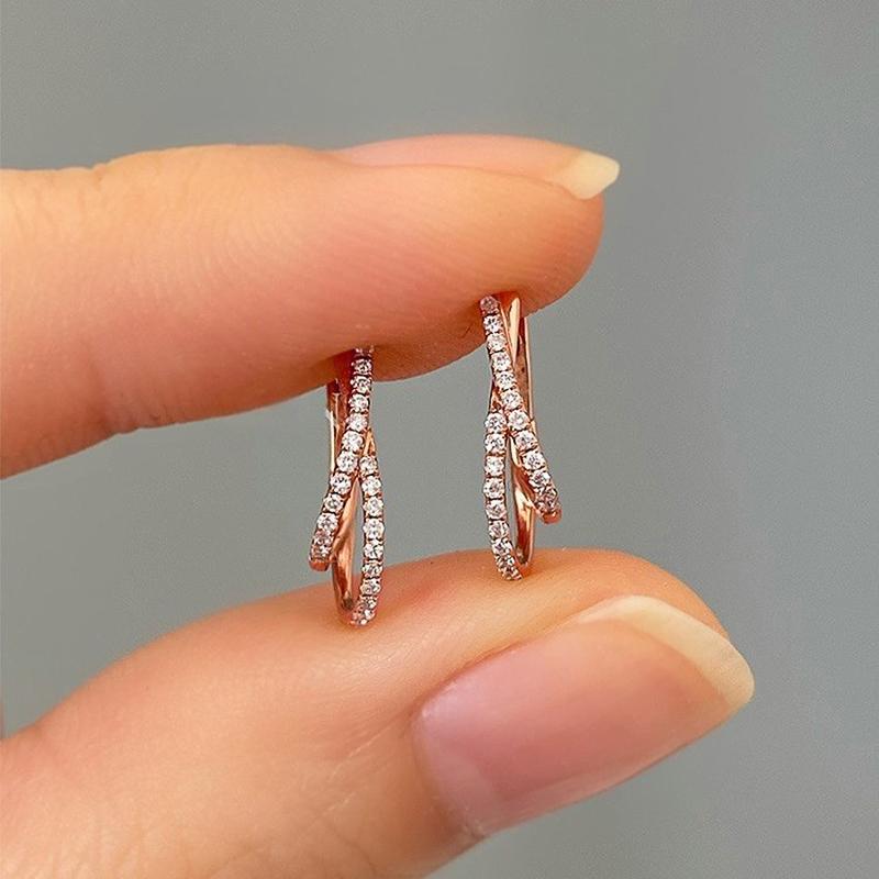 

Huitan Chic Cross Hoop Earrings for Women Rose Gold Color Double Layers Cubic Zirconia Earrings Daily Wear Statement Jewelry New