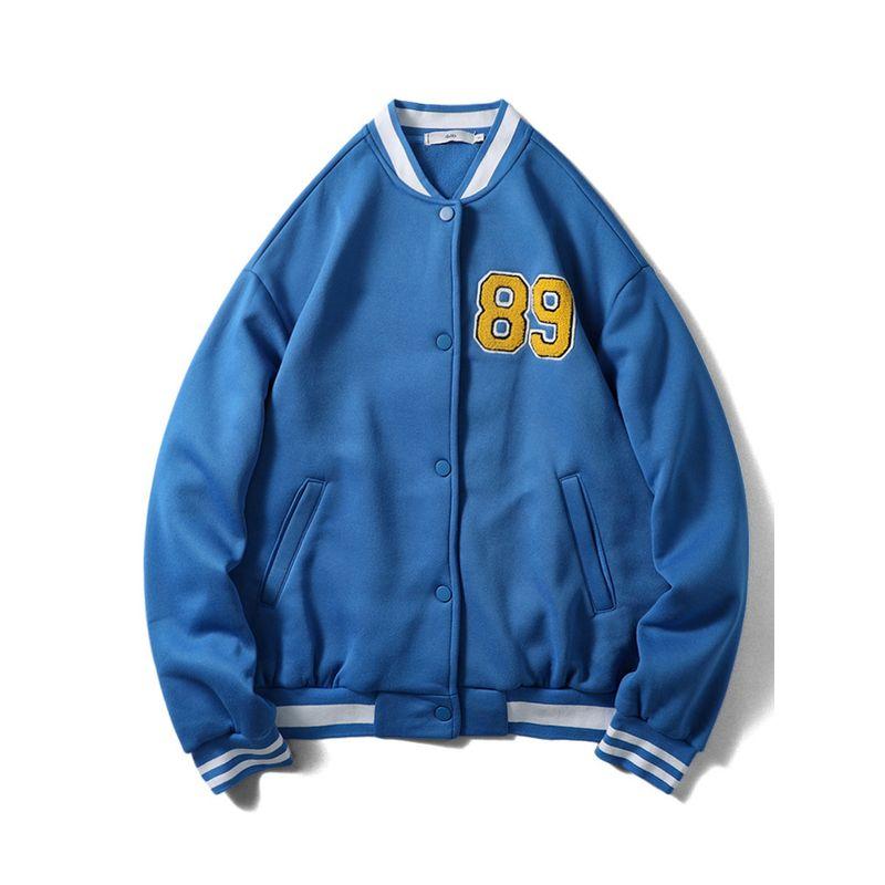 Торговый Экспортный Излишний Заказ Вышивка Флисовая Подкладка Бейсбольная Форма Мужская Осень и Зима Американский Винтаж Куртка Модный Бренд Вязаная Верхняя Одежда Blue S