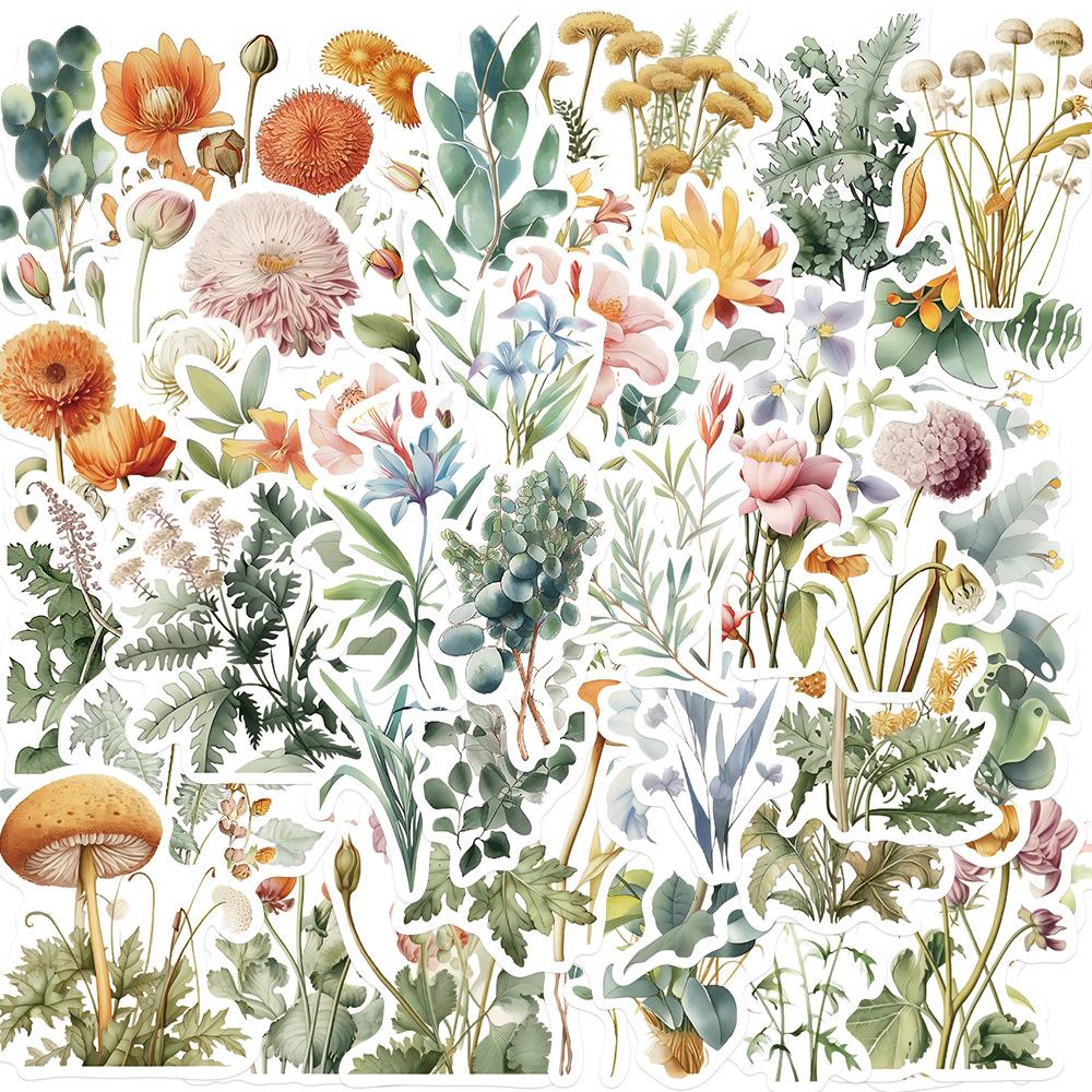 50 Cartoon Plants Nature Illustrations Graffiti Stickers Personalized Decorative Guitar Notebook Suitcase DIY Waterproof