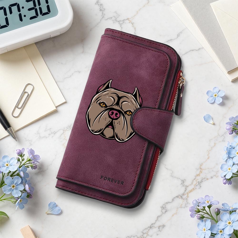 Stylish Bully Dog Print Long Wallet Fashion Casual Portable Multi Card Slot Forever Purse for Daily Use